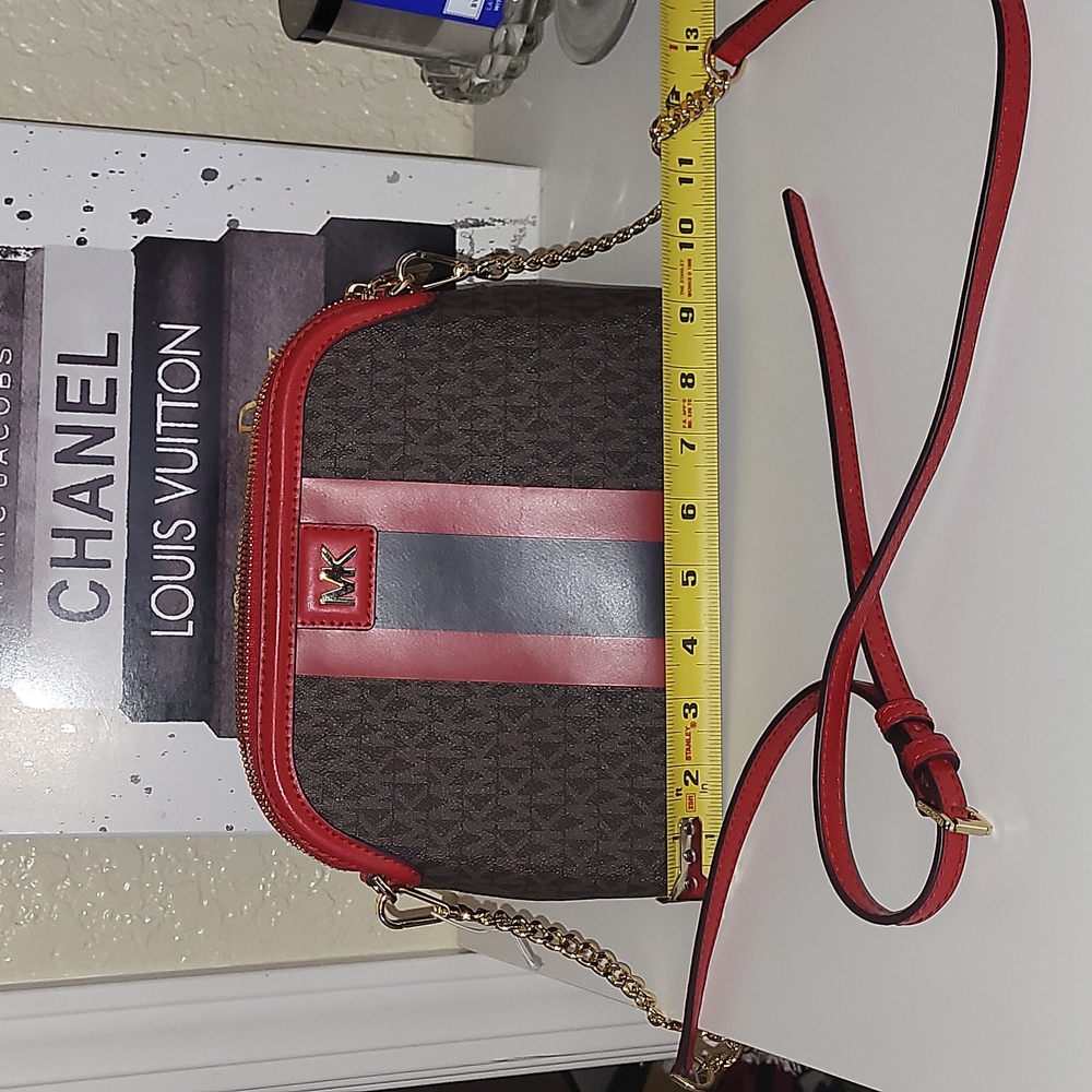 Michael kors red and brown dome crossbody bag, practically brand new